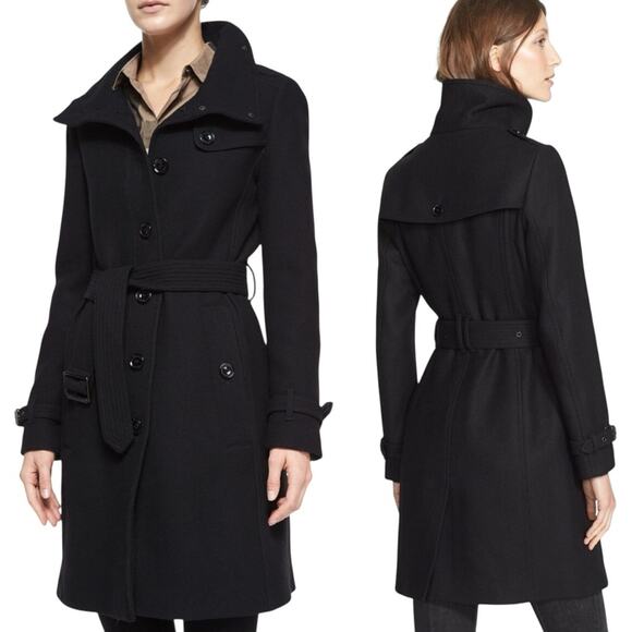 BURBERRY Rushfield Wool Cashmere Stand Collar Single Breasted Coat - Picture 1 of 12